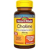 Nature Made Extra Strength Dosage Choline Supplements 800 Mg Per 3 Capsules, Brain Health, Mood, Muscle & Liver Support, Vegetarian, 60 Capsules, 20 Day Supply