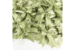 Sage Green Gift Wrap Bows 60pcs 3.5 Inch Pre-Tied Satin Bows with Strong Adhesive for Boho Wedding, Baby Shower, Neutral Part
