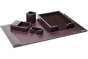 Dacasso Bonded Set Luxury Leather Desk Pad & Desk Organization Essentials, 5 Piece, Dark Brown