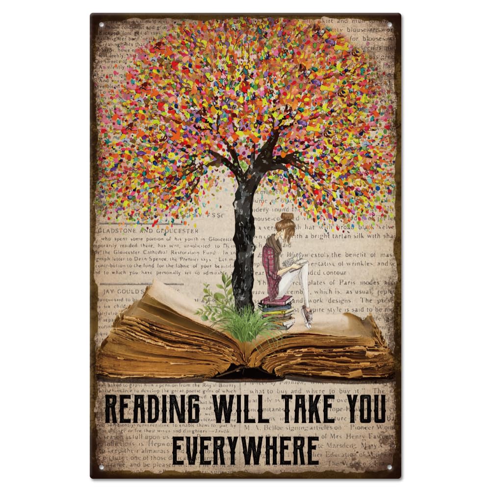 GLOBLELAND Vintage Read Theme Trees and Plants Metal Tin Sign For Garage Man Cave Retro Personalized Signs Garden Signs Art Plaque Poster Wall Decor for Home Kitchen Bar Club 8×12inch