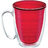 Tervis Clear & Colorful Tabletop Made in USA Double Walled Insulated Tumbler Travel Cup Keeps Drinks Cold & Hot, 16oz Mug, Red