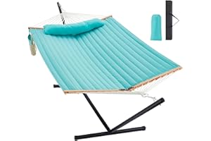 Homgava Two Person Hammock with Stand for Outside Heavy Duty, Outdoor Patio Hammock with Portable Steel Stand, Large Double Hammocks,480lbs Capacity.(Aruba)