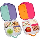 b.box Mini Lunch Box 2-Pack, Leak Proof Bento Box for Kids, 3 Compartment Snack Containers Ages 3+, Lunchbox for Daycare + School, Dishwasher Safe, BPA-Free, PFAS-Free, 4.25 Cup - Strawberry + Lilac
