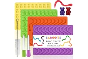 SAGOOITS Gummy Bear and Worm Mold Silicone, No Stick Chocolate Candy Gummy Molds,Pack of 4 with 2 Droppers,SAGOOITS Large Gum