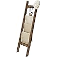 Hzuaneri Blanket Ladder Shelf for Living Room, Decorative Quilt Rack with 4 Removable Hooks, 5-Tier Farmhouse Ladder Holder Organizer for Bedroom, Rustic Brown 02101BBR