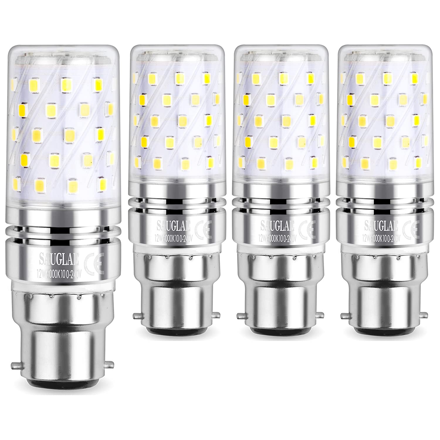 SAUGLAE LED Corn Bulbs, B22 Bayonet Cap, 12W, 1450Lm, 6000K Daylight White, Not Dimmable, Pack of 4 โ image 1