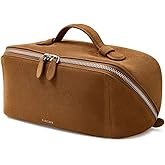 EACHY Travel Makeup Bag, Large Capacity Cosmetic Bag for Women, Waterproof PU Leather, Flat Open Portable Toiletry Bag for Skincare, Brushes & Travel Essentials