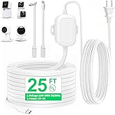 25FT Outdoor Power Adapter for WYZE Pan V3/ V4/ Duo Cam Pan, Cam V4/ V3/ Cam OG, IP67 Waterproof White Outdoor Extension Cord Flat Charging Cable for WYZE Camera (L-Shaped Micro-USB Cable Included)