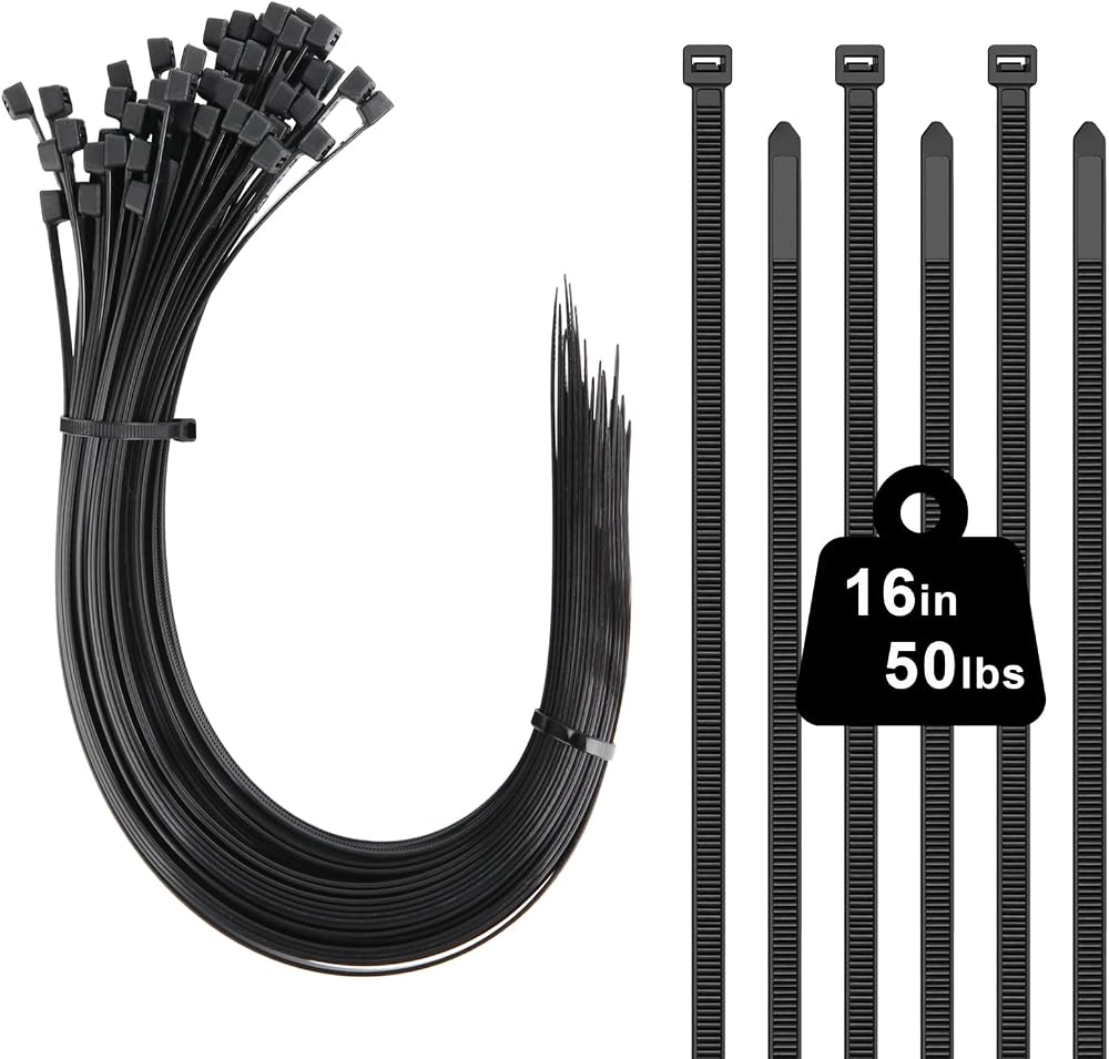 Yaluzibi 16 inch Cable Ties 100 Pack 400mm x 4.8mm Black 50lbs UV