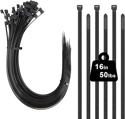 Yaluzibi 16 inch Cable Ties 100 Pack 400mm x 4.8mm Black 50lbs UV