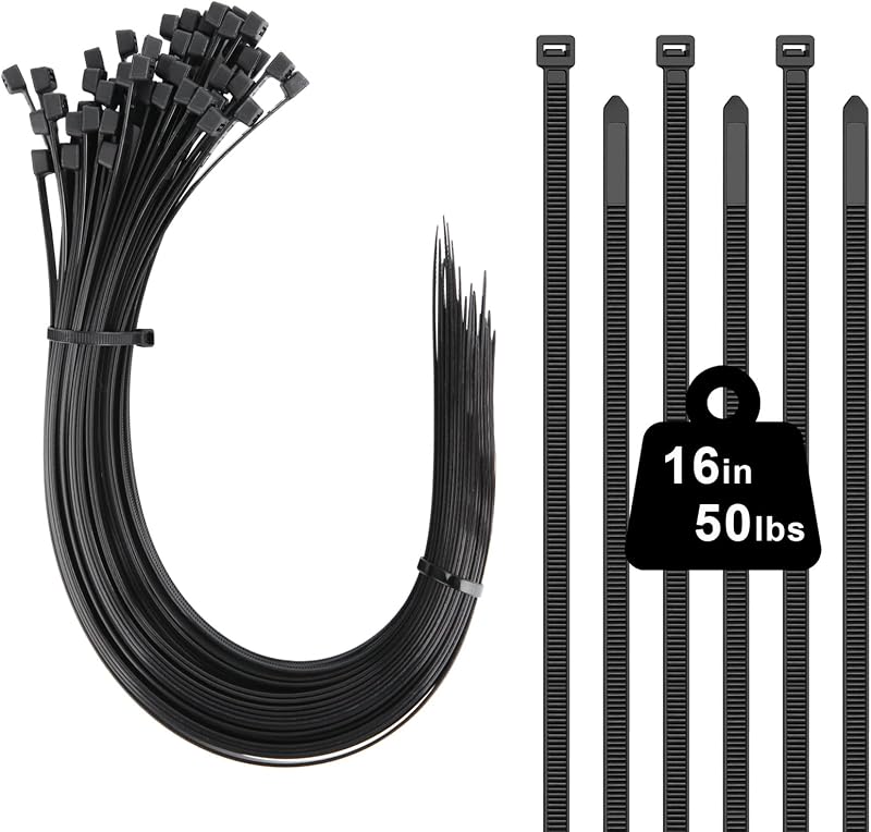 Yaluzibi 16 inch Cable Ties 100 Pack 400mm x 4.8mm Black 50lbs UV