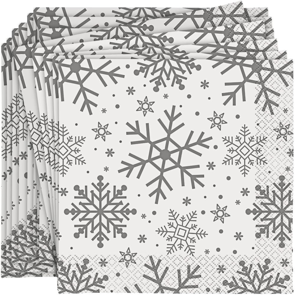 Unique Party 77232 - Silver and Gold Snowflakes Christmas Holiday Napkins, Pack of 16