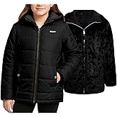 DKNY Reversible Girls Winter Coat - Heavyweight Quilted Jacket with Sherpa Lining Hooded Puffer Jacket Winter Coats for Girls