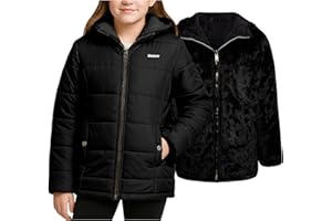 DKNY Reversible Girls Winter Coat - Heavyweight Quilted Jacket with Sherpa Lining Hooded Puffer Jacket Winter Coats for Girls