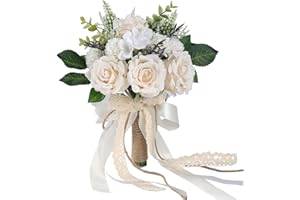GLIDLION Wedding Bouquets for Bride Bridesmaid,White Champagne Artificial Roses Flowers for Wedding Church Decoration (7.5in)