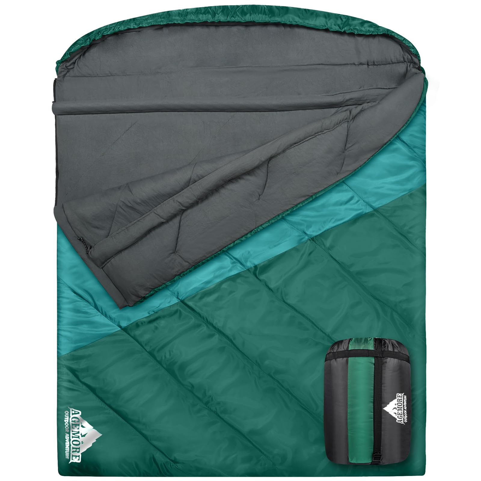 Photo 1 of AGEMORE Double Sleeping Bag for Adults, Lightweight Queen Size 2 Person Sleeping Bag with Draft Tubes & Hood, Fit for Warm & Cold Weather Camping Hiking Backpacking Or Traveling
