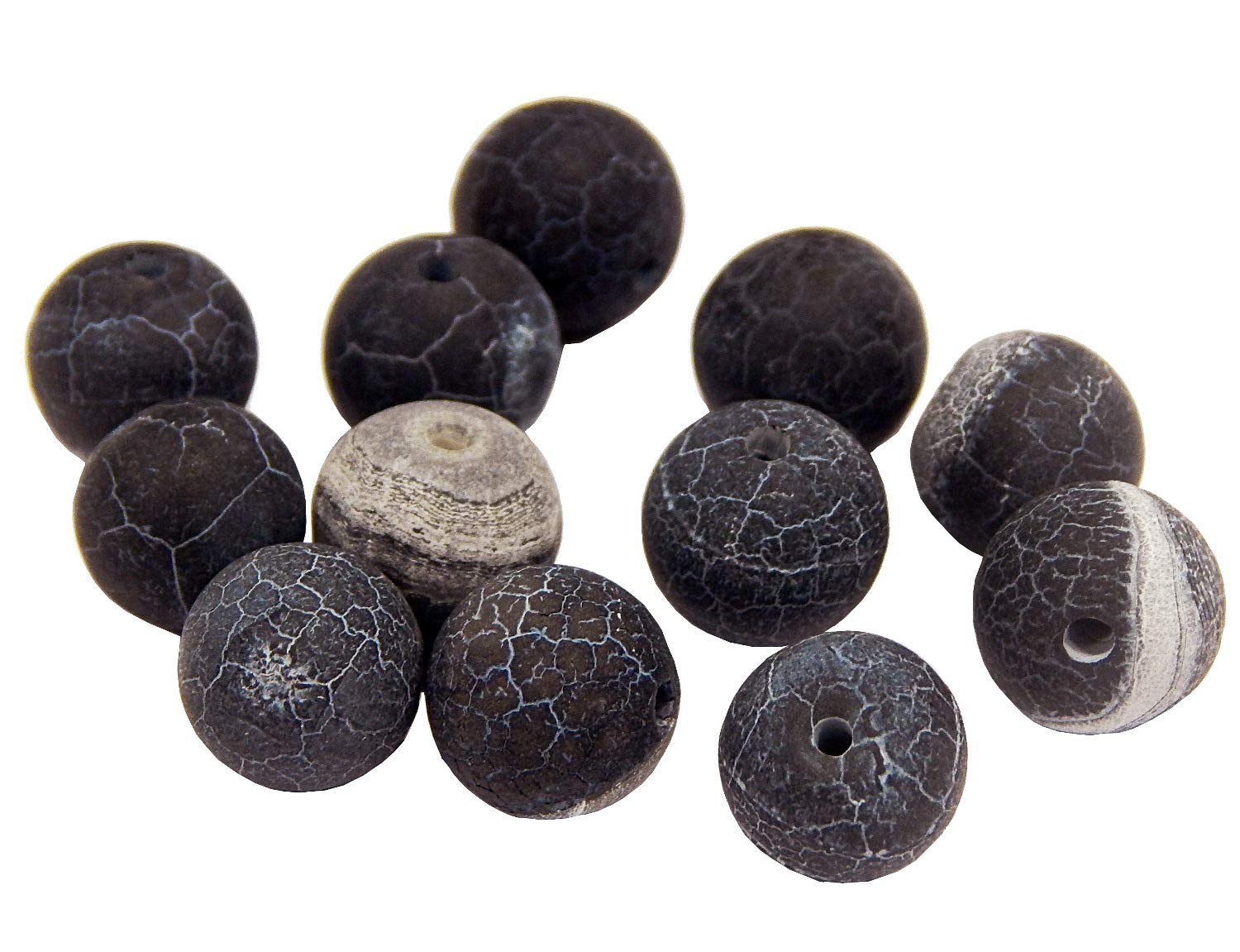 Gemstone Beads 4 mm Agate Stone Matt Colour Selection Set Ball Natural Stone Frosted Agate Pearl Semi-Precious Stone Gemstones Pearl with Hole for Threading Jewellery Beads (Black)