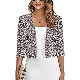 Heymoments Women's Thin Shrugs 3/4 Sleeve Lightweight Cropped Tops Open Front Cardigan for Dress