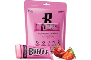 Braven Bar Strawberry Energy Bars (1.59 oz, Pack of 10) – Energy Chews with 5g Protein – On-the-Go Energy Snacks for Running, Hiking, and Sports - Gluten Free Snacks for Sustained Energy Boost
