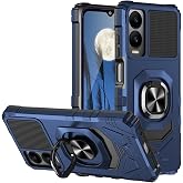 TJS Compatible for Cricket Icon 6 Phone Case, AT&amp;T Verge Case (Blue) | Metal Ring Magnetic Support Kickstand Heavy Duty Drop Protector Phone Case Cover