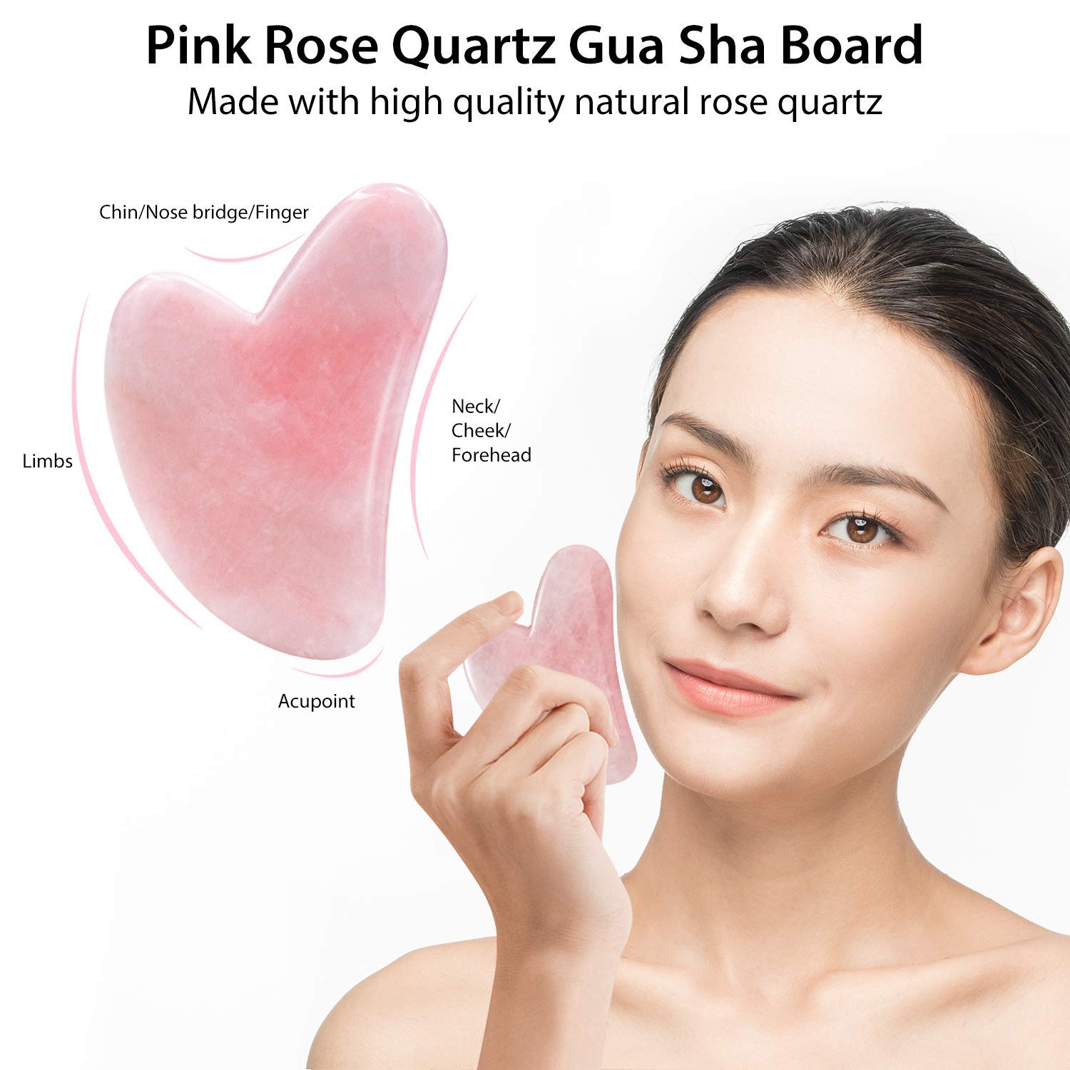 Jade Roller & Gua Sha, Face Roller, Facial Beauty Roller Skin Care Tools, BAIMEI Rose Quartz Massager for Face, Eyes, Neck, Body Muscle Relaxing and Relieve Fine Lines and Wrinkles: Beauty