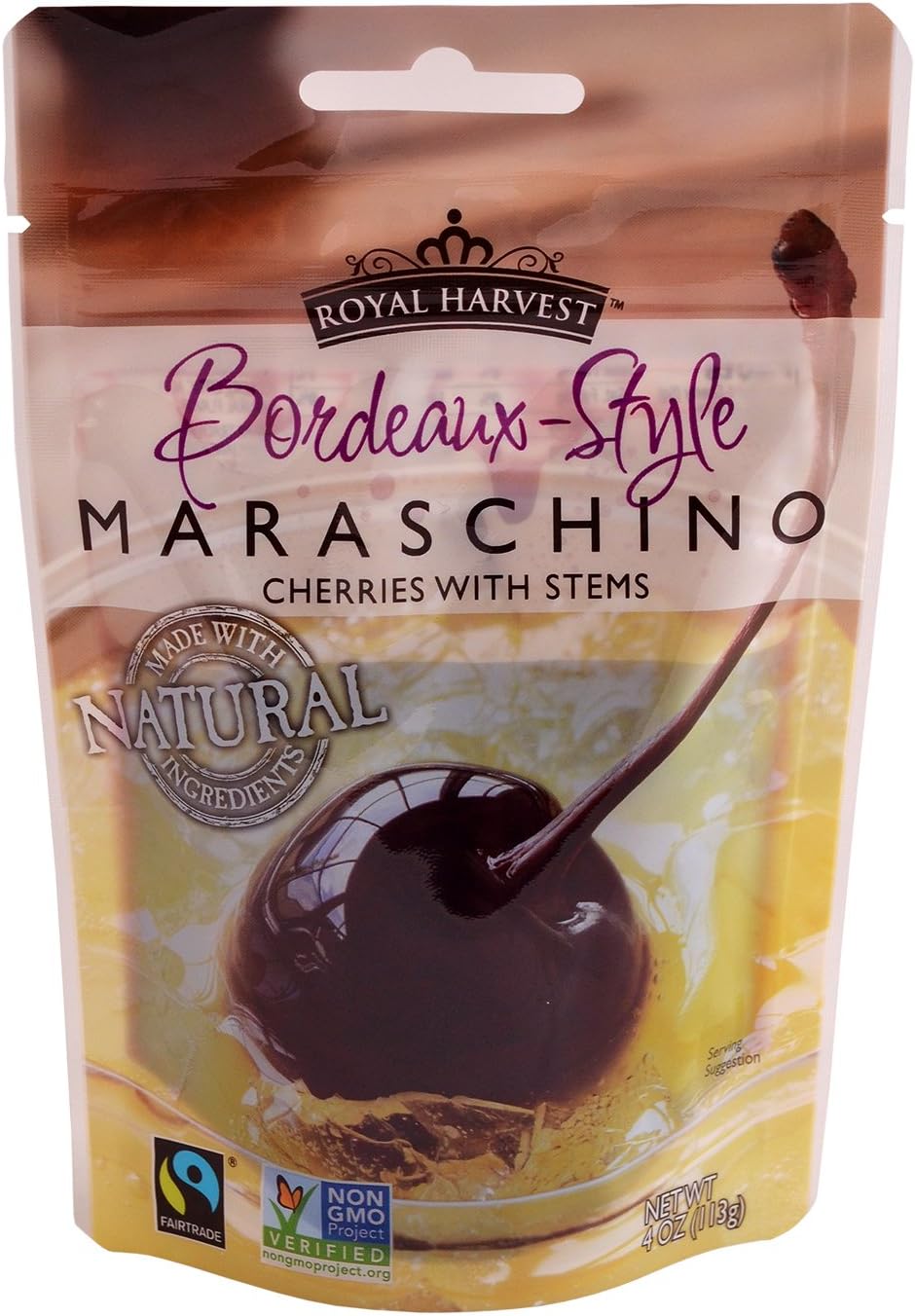 Royal Harvest Natural Bordeaux Maraschino Cherries With Stems, 4 Ounce