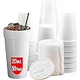 20 OZ Foam Cups With Lids for Hot & Cold Drinks, USA-Made 50-Pack. Ideal Styrofoam Coffee Cups, Insulating To-Go Cups for Soda, Tea, Juice - Sturdy, Disposable & comparable to Industry standard 20J20