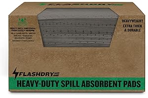 FLASHDRY Heavy Duty Universal Spill Absorbent Pads - 300GSM/4mm (100 Pack, 17.5"x13.5") - Superior Absorption Pads for Oil & Chemical Spills - Ideal for Garages, Workshops, Factories, Warehouses