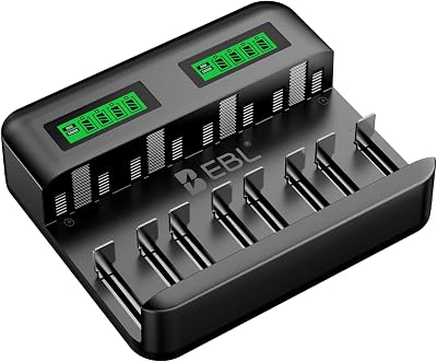 EBL LCD Universal Battery Charger 8 Bay AA AAA C D Ni-MH USB Type C 2A