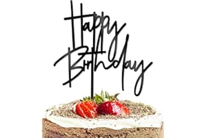 QZYL 1 PCS Black Happy Birthday Cake Topper, 5.3 Inch x 7.2 Inch Acrylic Cake Topper Happy Birthday Cake Sign, Birthday Cake Decorations for Party Dessert, and Anniversary Supplies