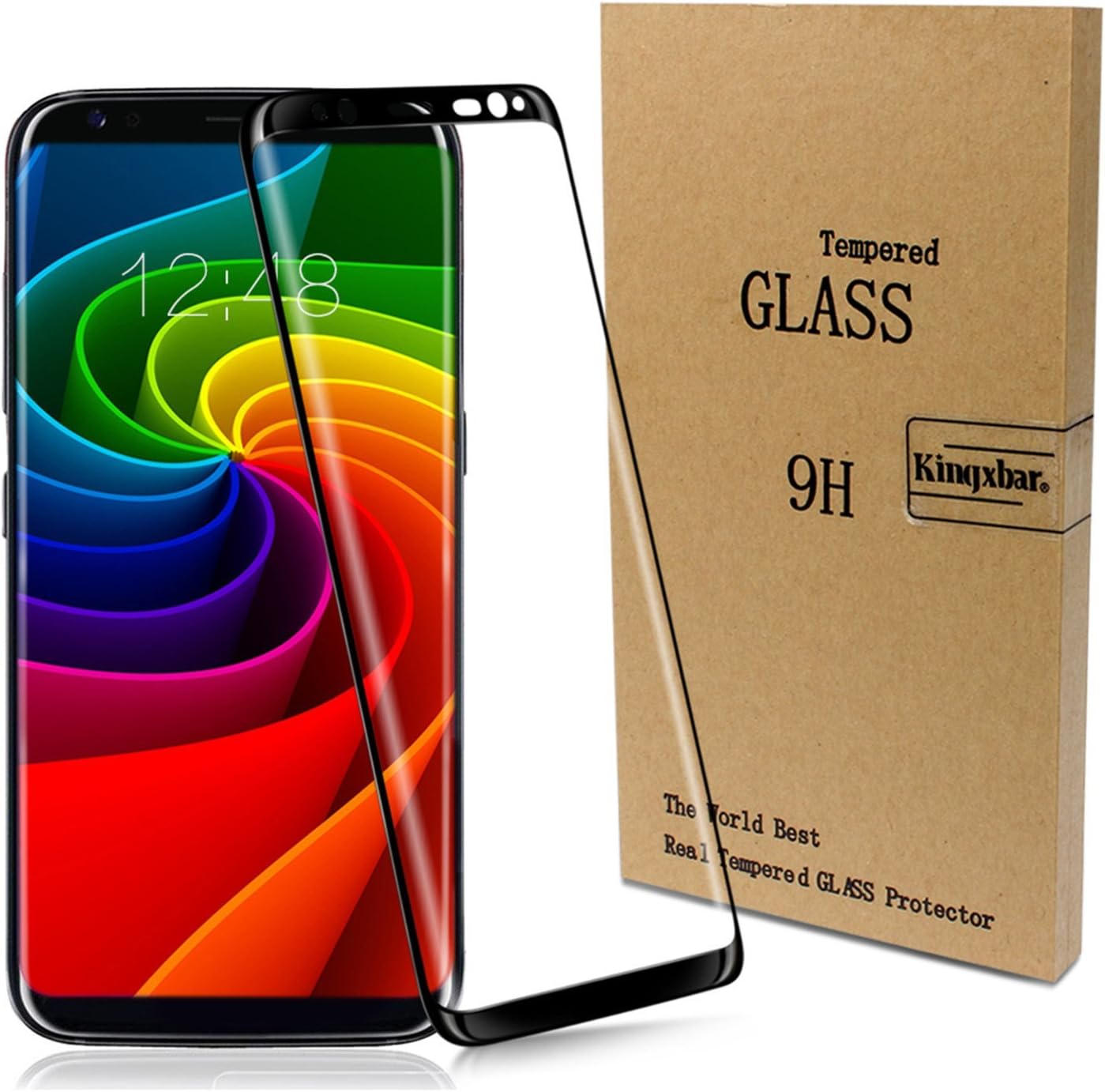 Kingxbar Galaxy S8 Protector Tempered Glass for Samsung Gs8 3D Curved Edge - Black Ultra Clear