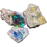 3pcs, 100% Real Ultra Fire Black Opal Raw Stone, Natural Rough, Ethiopian Rock Crystals Gemstone, Jewelry Making Supply, Chakra Healing Stone, Birthday Gift, Crafts & DIY, Rainbow Fire Minerals Lot