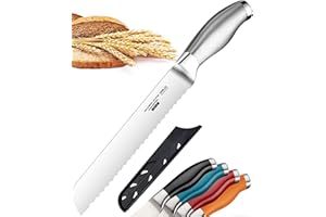 Orblue Serrated Bread Knife with Upgraded Stainless Steel Razor Sharp Wavy Edge Width - Bread Cutter Ideal for Slicing Homemade Bagels, Cake (8-Inch Blade with 5-Inch Handle)