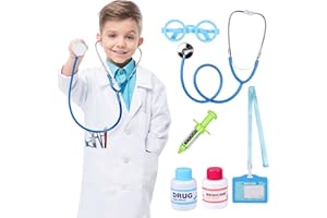 TOYSSA Doctor Costume Kit for kids Dress up & Pretend Play Educational Toys with Doctor Coat, Stethoscope & Medical Set Birthday Gifts for Toddler Boys Girls Age 3 4 5 6 7 8 Years Old