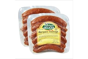 FABRIQUE DELICES Spicy Lamb Sausages - Merguez Sausages - 100% Lamb - Pork-Free - 6 Links (Pack of 2)