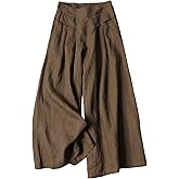 SCUSTY Linen Pants for Women Culottes Capris Wide Leg Palazzo Boho Pants Trousers