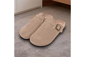 Suede Clogs for Women and Men - Adjustable Buckle Slip-on Cork Footbed Mules with Antislip Sole - Unisex Slippers