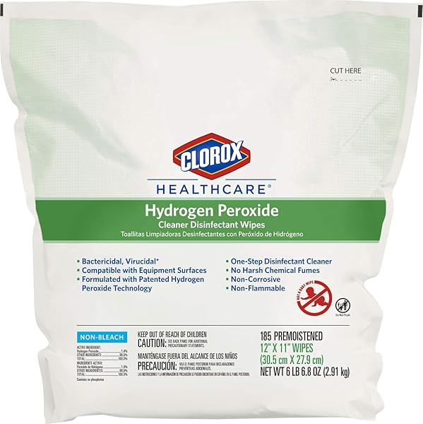CLOROX HEALTHCARE HYDROGEN PEROXIDE CLEANER DISINFECTANT WIPES, 12″...