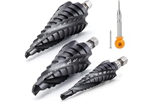 MulWark M35 Cobalt Step Drill Bit Set with Center Punch, 3PCS TiAlN Coated Unibit（1/8"-7/8", 4 Spiral Flute Hex Shank for Stainless Steel, Metal, Wood, Plastic