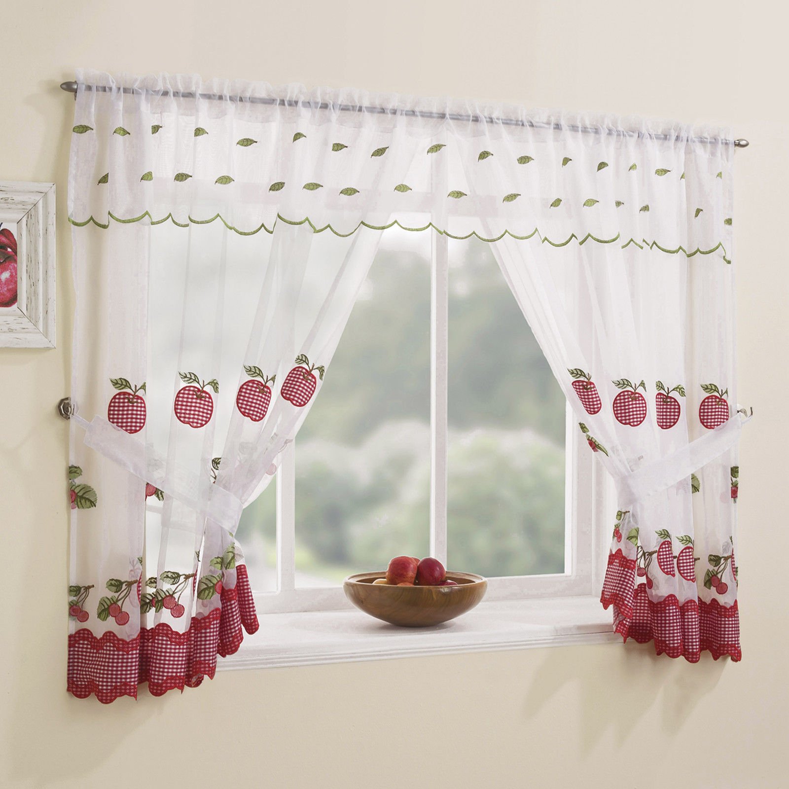 Winchester Complete Curtain Window Set Gingham Trim Kitchen