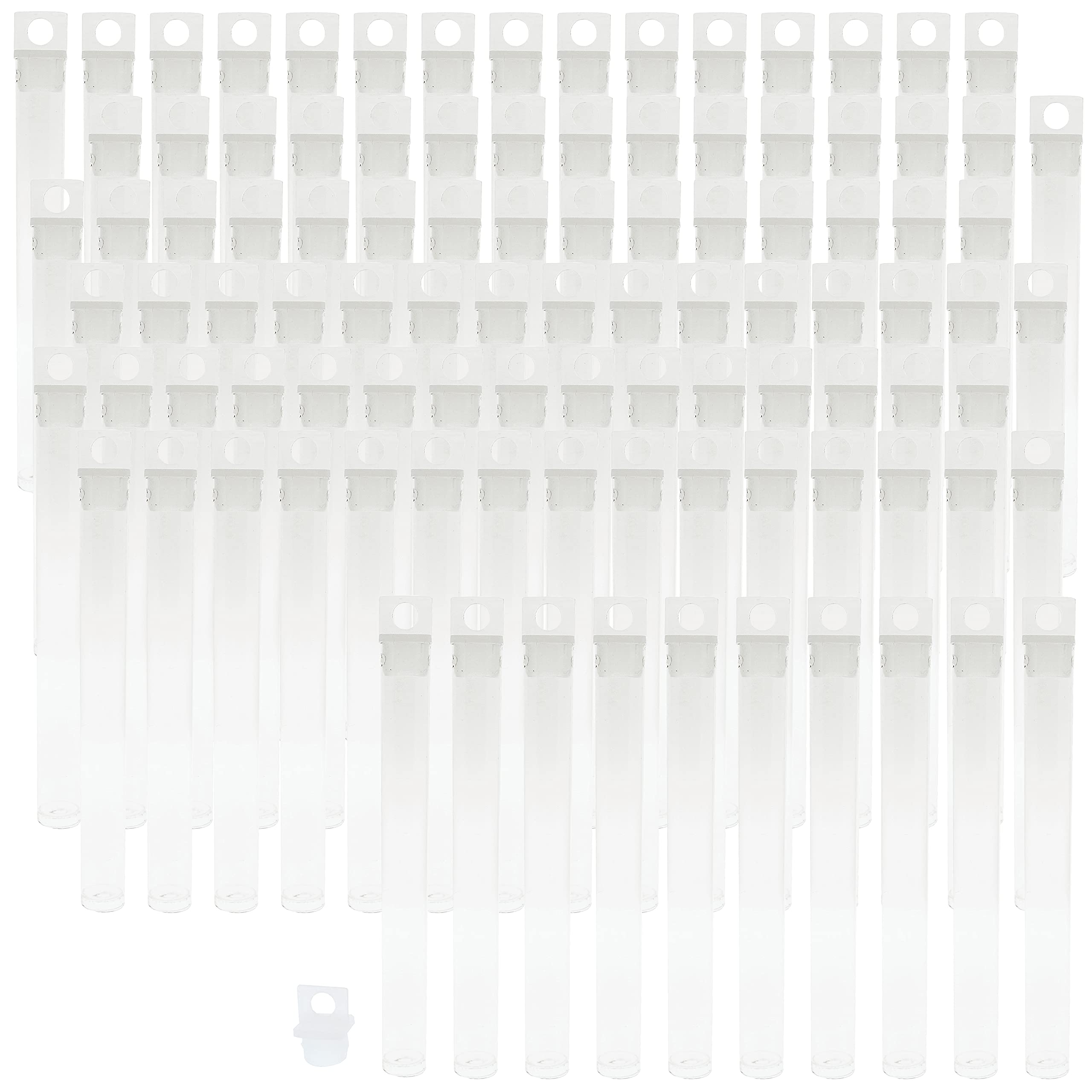 The Beadsmith Clear Plastic Tubes - 4-Inch-Long Round Tubes, 3/8 Inches in Diameter - Hanging Caps - Use for Beads, Bath Salts, Wedding & Party Favors, Home or Office Storage - Bag of 100
