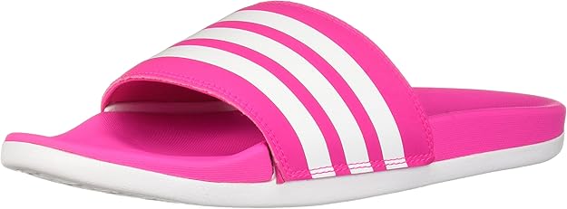white and pink adidas slides