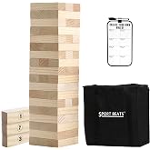 SPORT BEATS Outdoor Games Large Wooden Tower Stacking Game Stack up to 4 FT | 54 Wooden Blocks, Custom Rules Board, Carrying Bag, for Backyard Parties, Camping, Tailgating