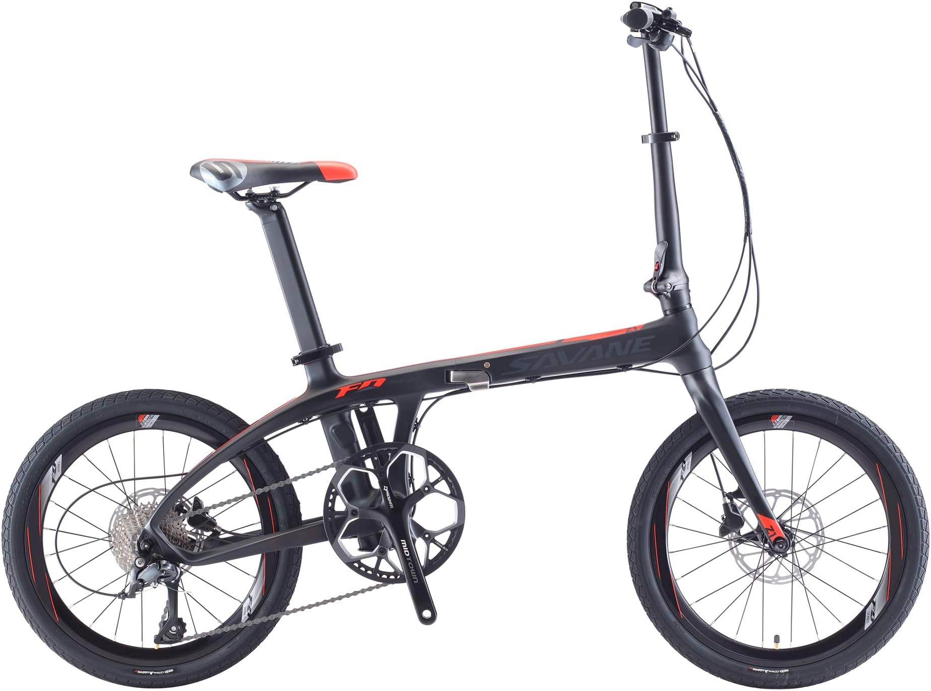SAVADECK Z1 Carbon Folding Bike 20 inch Lightweight Mini Compact City Bicycle with SHIMANO SORA R3000 9 Speed Derailleur System and Carbon Fiber Frame Adjustable Folding Bike