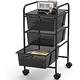Simple Houseware Utility Cart with 3 Drawers Rolling Storage Art Craft Organizer, Black