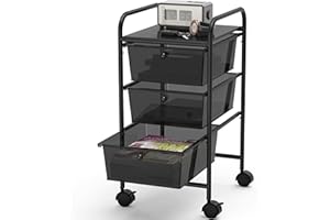 Simple Houseware Utility Cart with 3 Drawers Rolling Storage Art Craft Organizer, Black