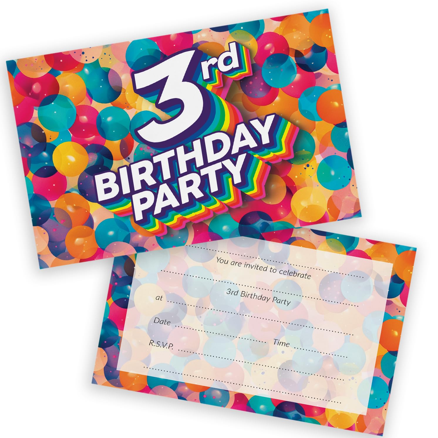 3rd Birthday Party Invitations Kids - Rainbow Balloons 36 Pack - Childrens Birthday Invitations for Boys/Girls A6 Bday Party Invites Invitation Cards with Folding Envelopes