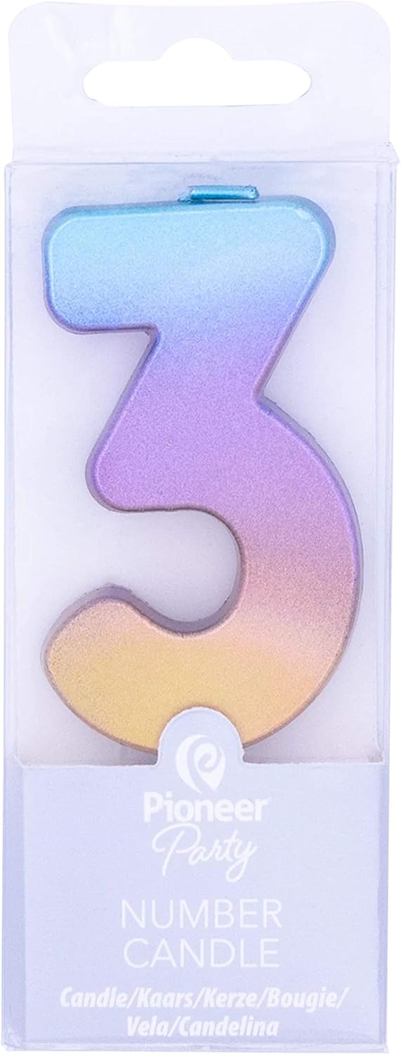 Pioneer Party 3 Number Candle, Age 3 Candle, 3rd Third Birthday Candle, 15836, Rainbow Ombre, Ombre Rainbow, Age Three - Image 4