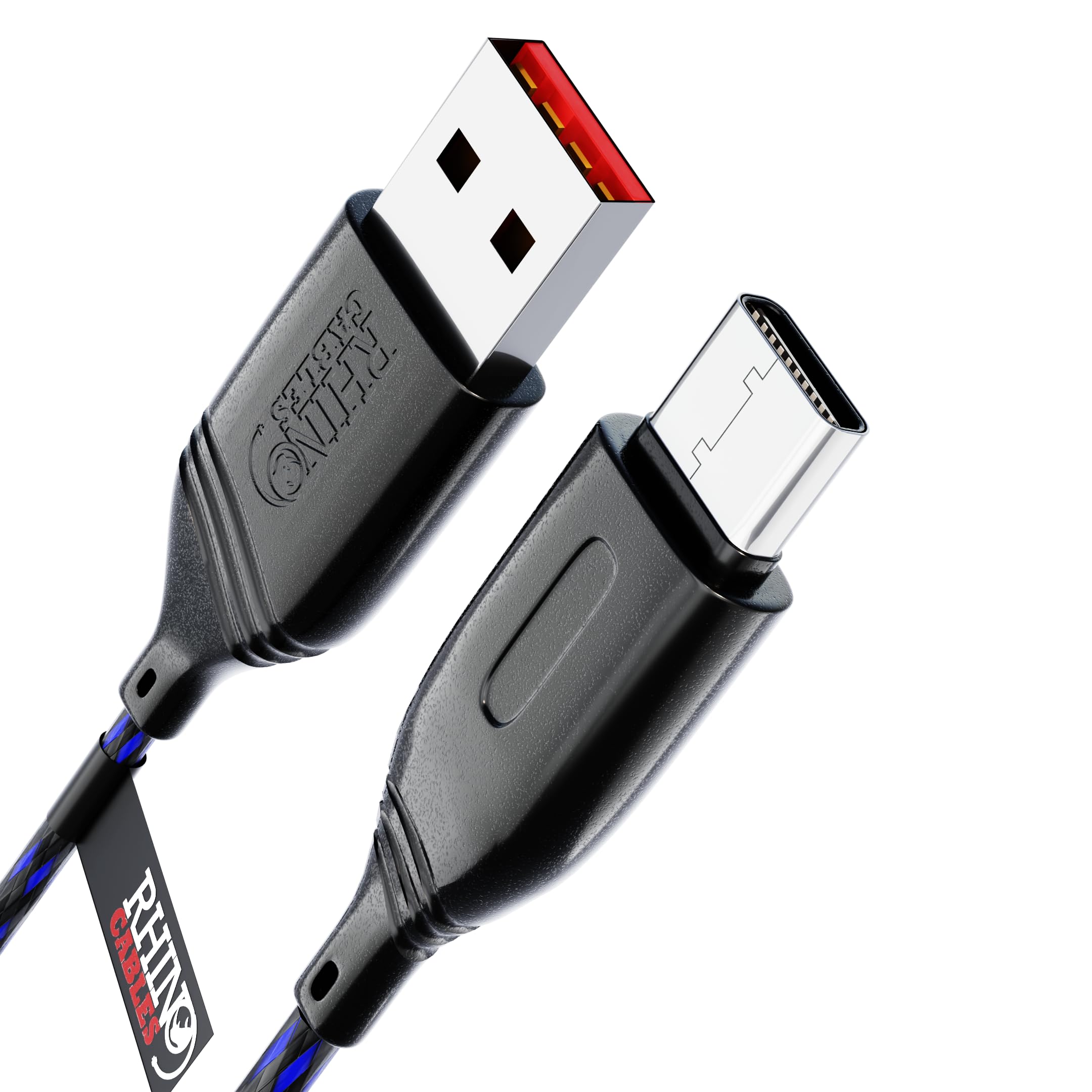 rhinocables - USB to USB C Cable | Fast Charging & Data Sync | Braided Durability | Compatible with all Type C, MacBook, Huawei | 3m Length | 3 Pin Connector, Black