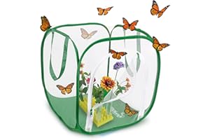 Baby Cube Clear Mesh Butterfly Cage with Drawbridge Open Door | 14”L x 14”W x 16”H | Raise Up to 10 Monarchs with POP-Up Professional Habitat by MONARCH BUTTERFLY LIFE